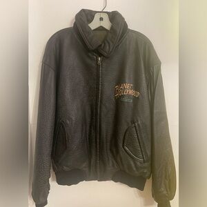 Vintage Planet Hollywood Black Leather Reversible Bomber Jacket
